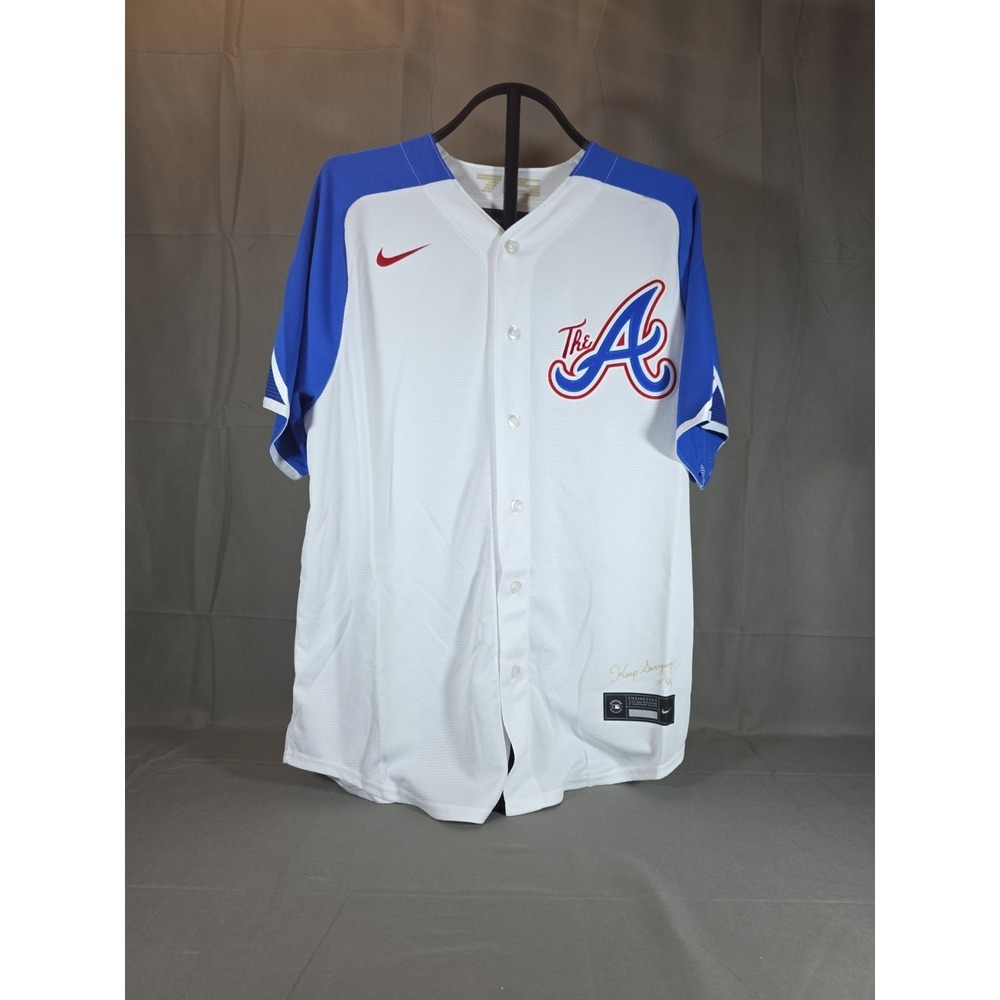 Size L Nike 2023 Atlanta Braves MLB City Connect Replica Jersey White Blue NEW